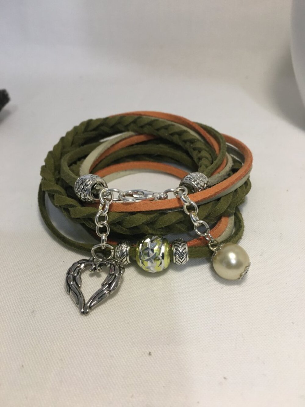 Triple‑Wrap Leather Bracelet • Olive & Tan • Handmade Charm Style
